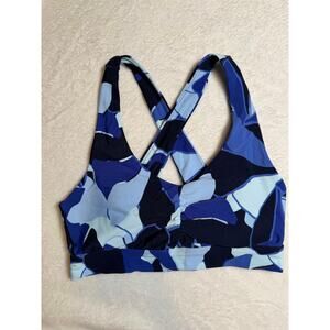 Offline by Aerie Real Me Ruched Sports Bra Blue Breeze Camo Padded Small